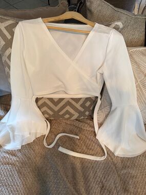 White Wrap Crop Top with Bell Sleeves